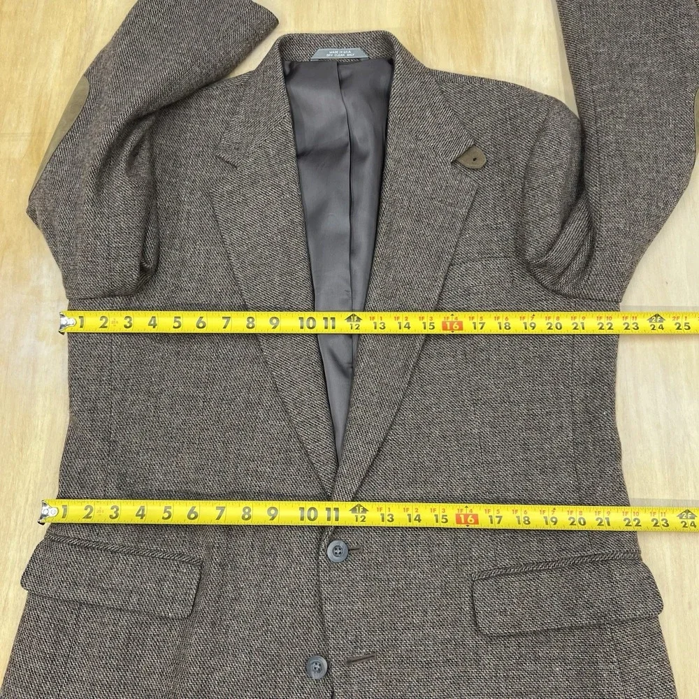 Vintage‎ Haggar Tweed Blazer Sport Coat Mens 44L Long Wool Brown Chevron